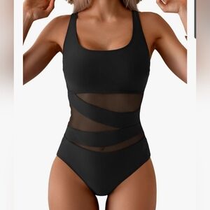 Black Mesh Classic One-Piece Swimsuit By B 2 PRITY Size Medium